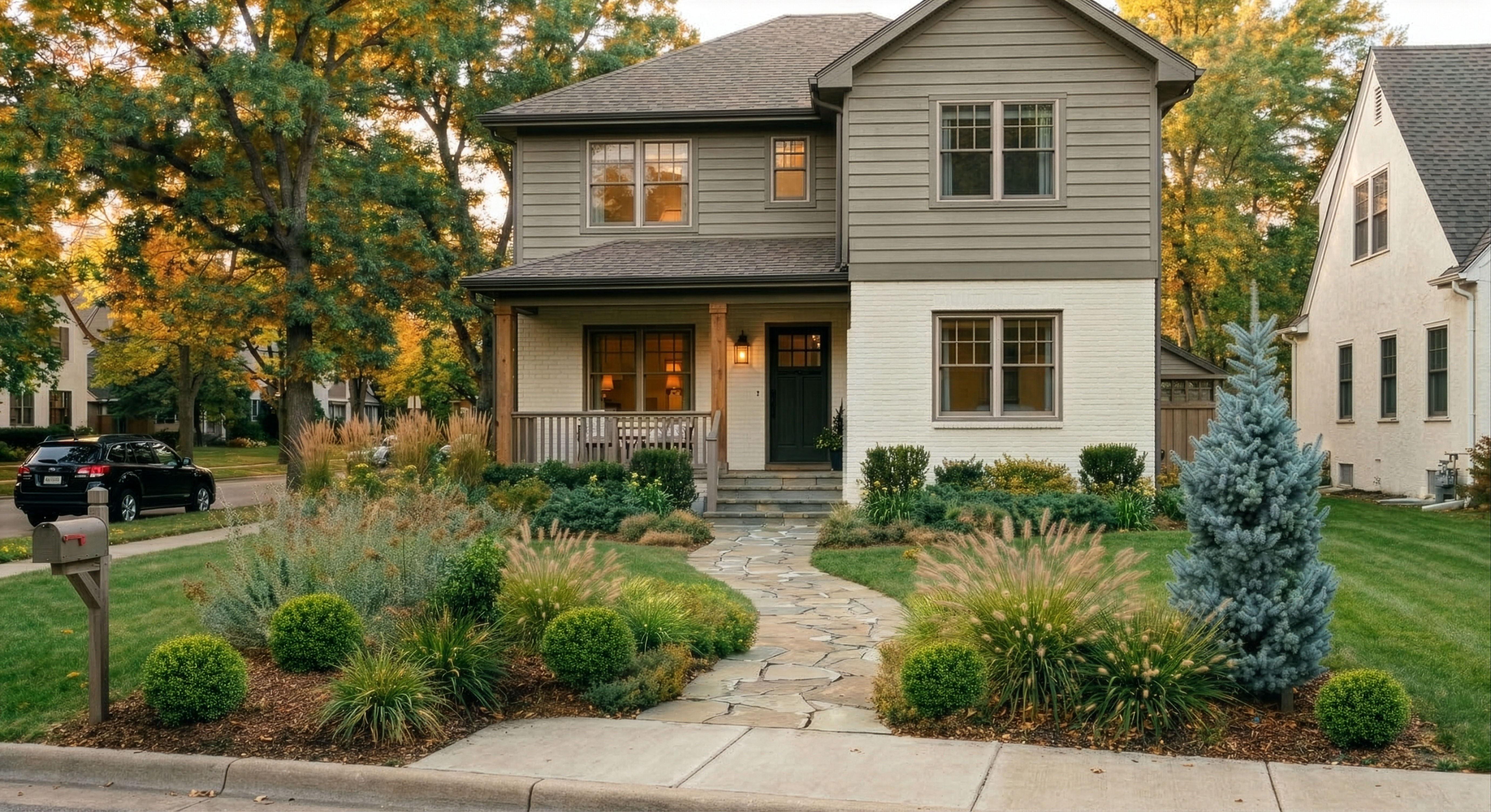A restrained front garden with modern planting structure