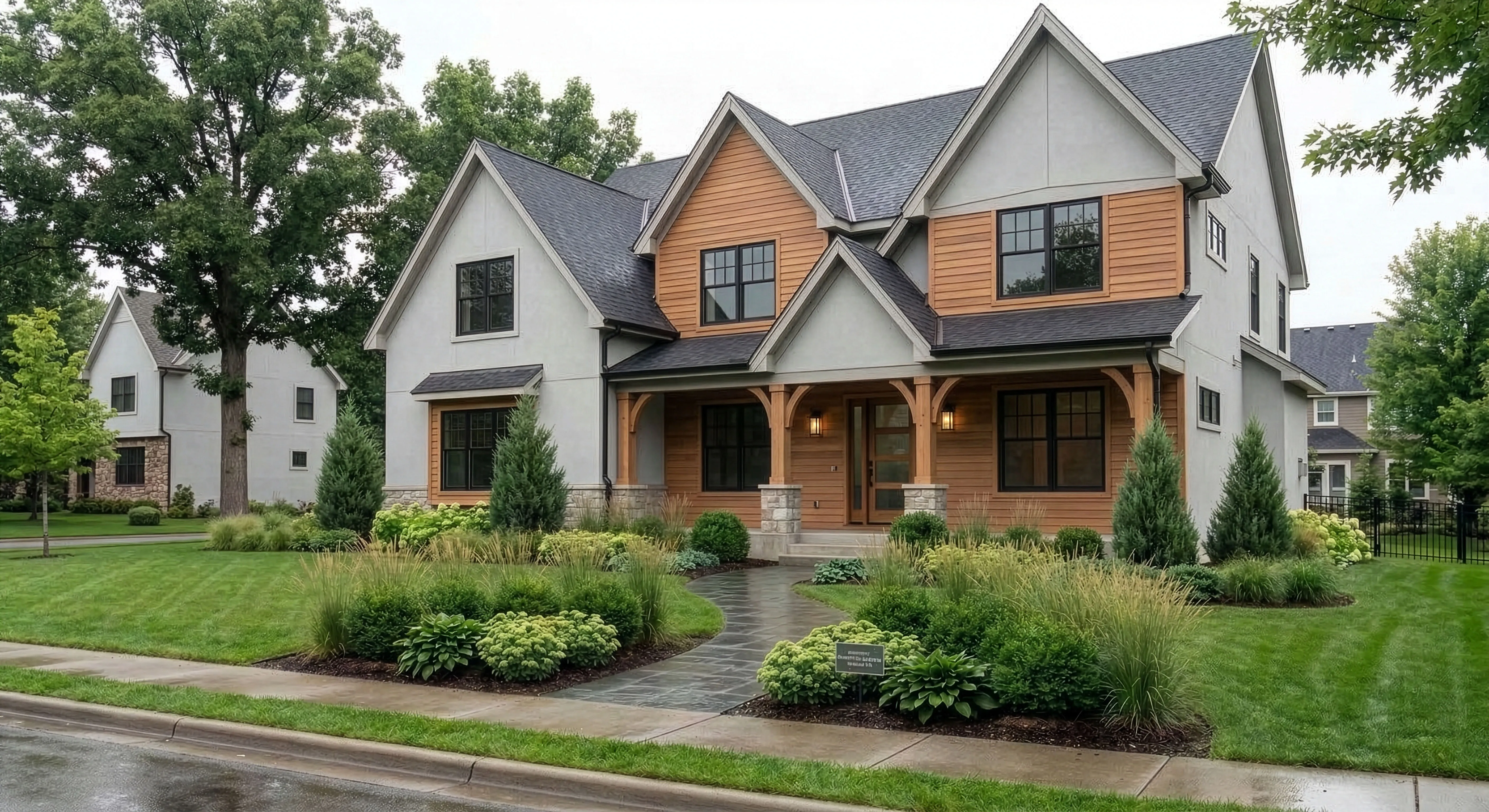 Modern Minimalist front yard with clean lines and restrained planting palette