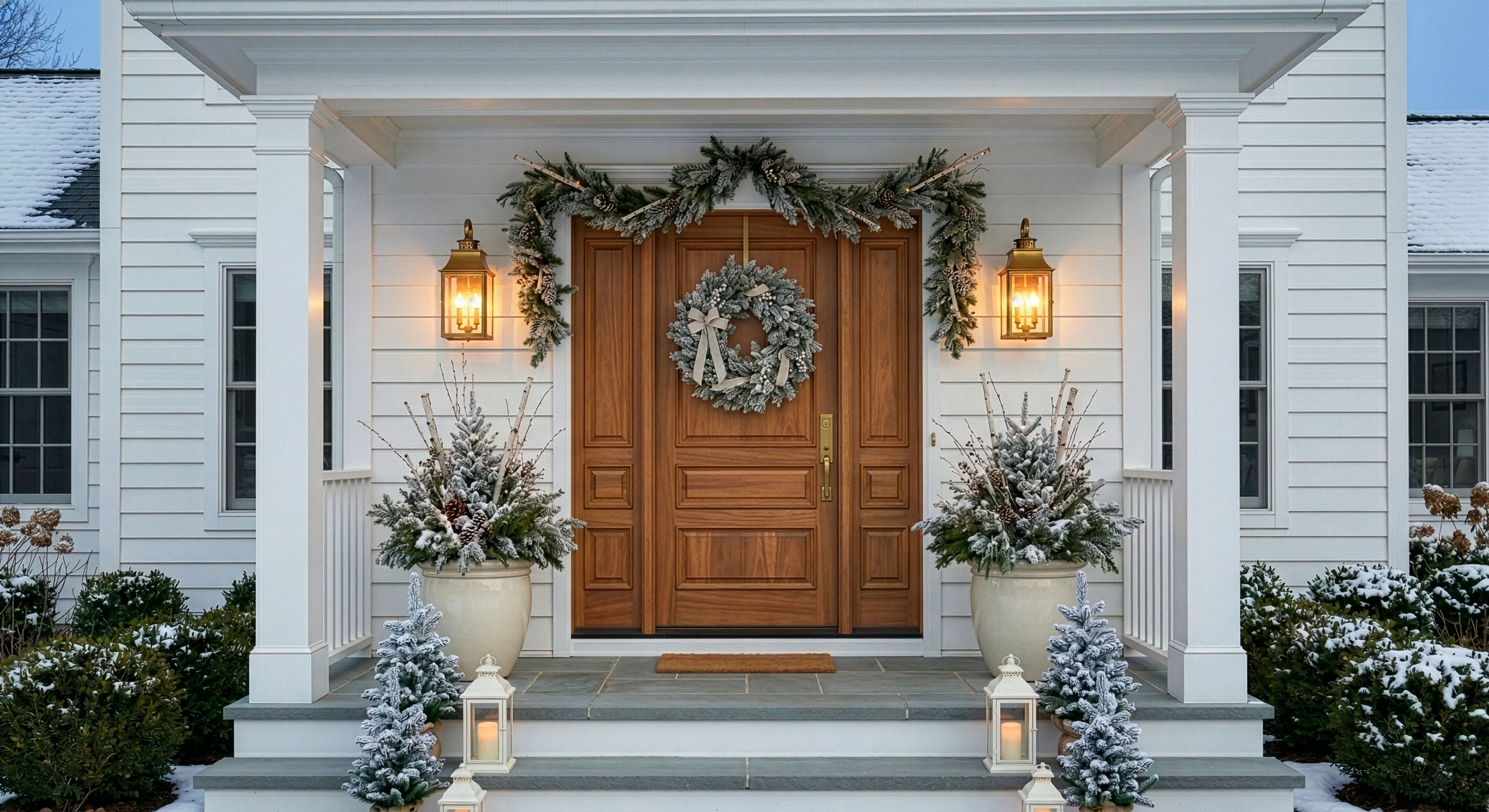 Winter greenery arrangement with red berry branches